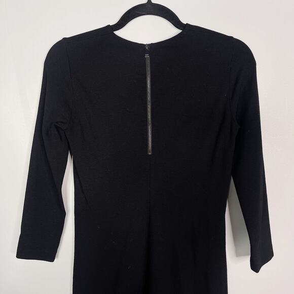 Vince XXS Black 3/4 Sleeve Sheath Dress Exposed Back Zipper Stretch Crew Neck - Picture 5 of 9